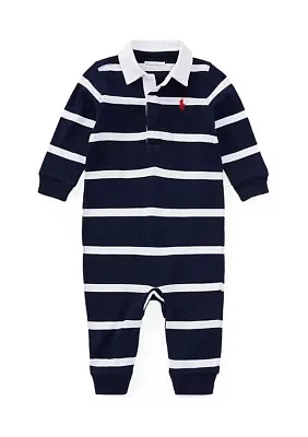 Baby Boys Striped Cotton Rugby Coveralls