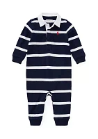 Baby Boys Striped Cotton Rugby Coveralls