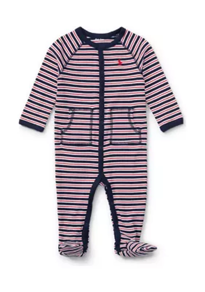 Baby Boys Striped Cotton Coveralls