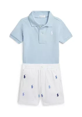 Baby Boys Mesh Polo Shirt and Shorts Set