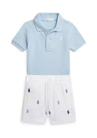 Baby Boys Mesh Polo Shirt and Shorts Set