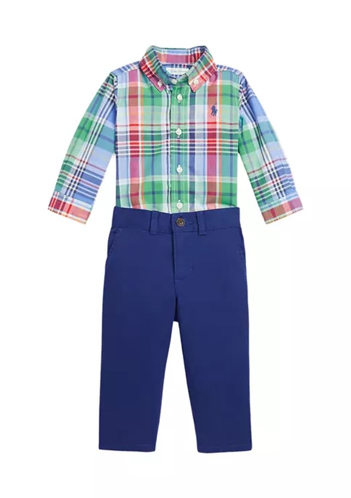 Infant & Toddler Boys Blue Plaid Woven Plaid Shirt