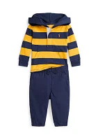 Baby Boys Cotton Hooded Rugby Shirt & Pants Set