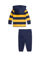 Baby Boys Cotton Hooded Rugby Shirt & Pants Set