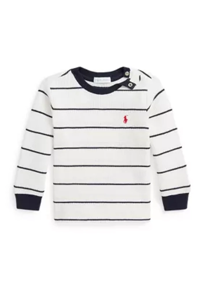 Baby Boys Striped Waffle Cotton Long Sleeve T-Shirt