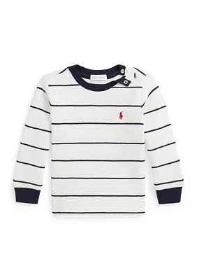 Baby Boys Striped Waffle Cotton Long Sleeve T-Shirt