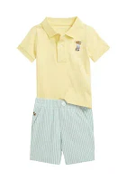 Baby Boys Polo Bear Cotton Shirt & Short Set