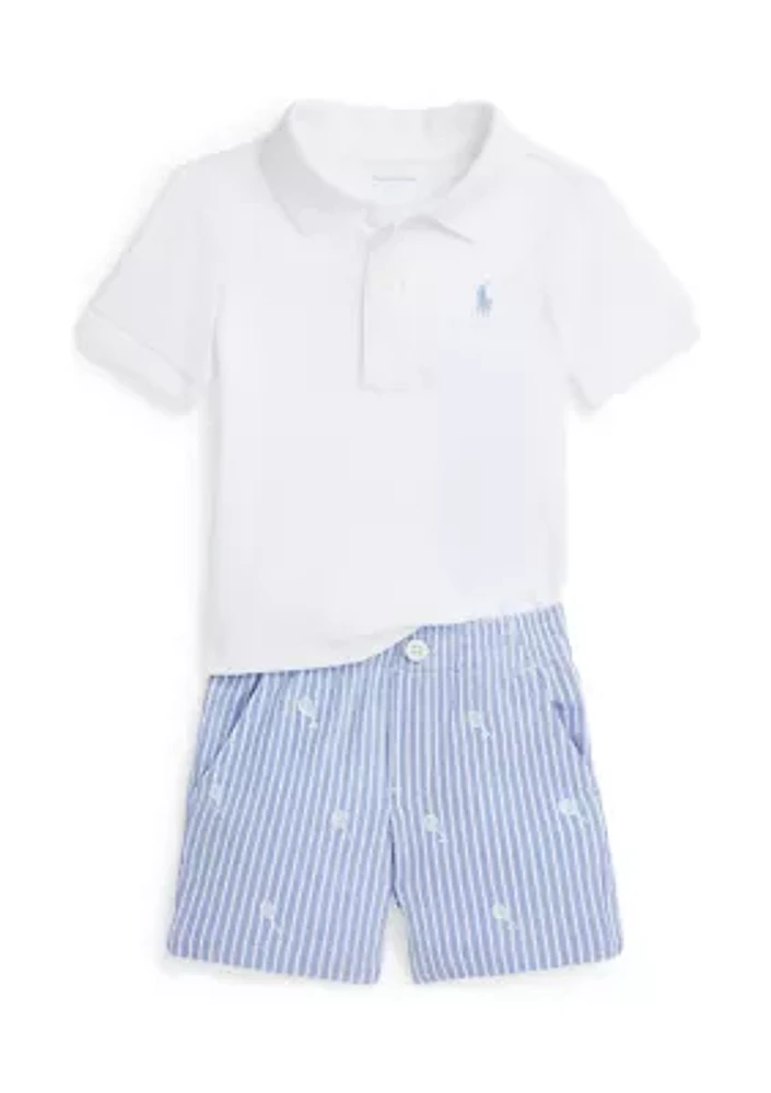 Baby Boys Soft Cotton Polo Shirt and Mesh Shorts Set