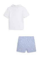 Baby Boys Soft Cotton Polo Shirt and Mesh Shorts Set