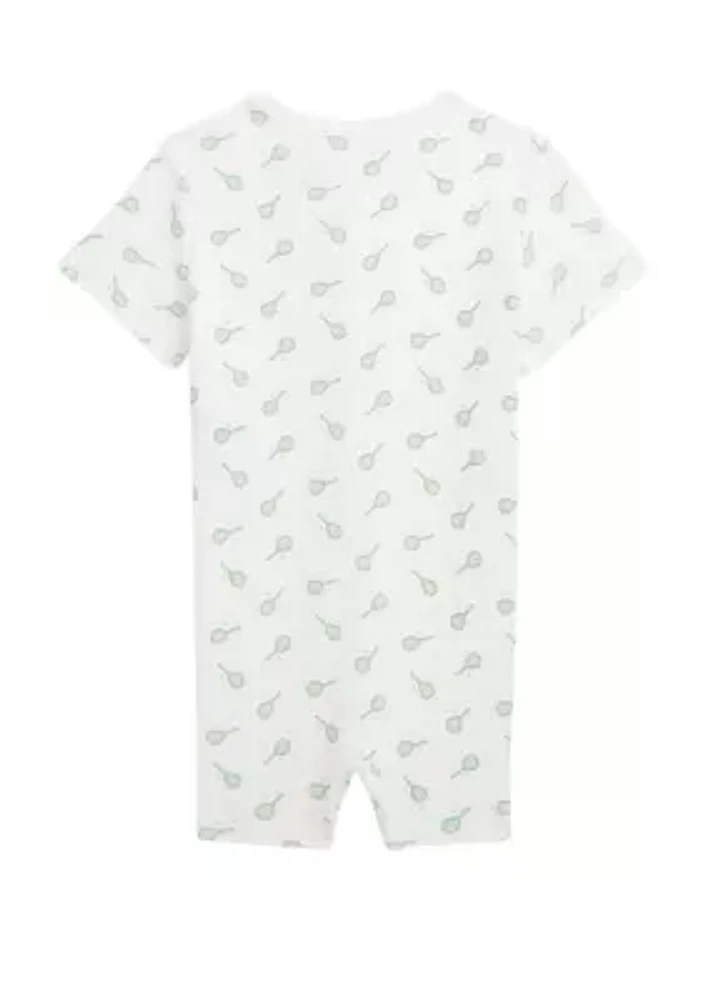 Baby Boys Tennis-Print Cotton Interlock Shortall