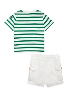 Baby Boys Striped Cotton Tee & Cargo Short Set