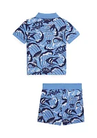 Baby Boys Reef-Print Cotton Polo Shirt & Short Set