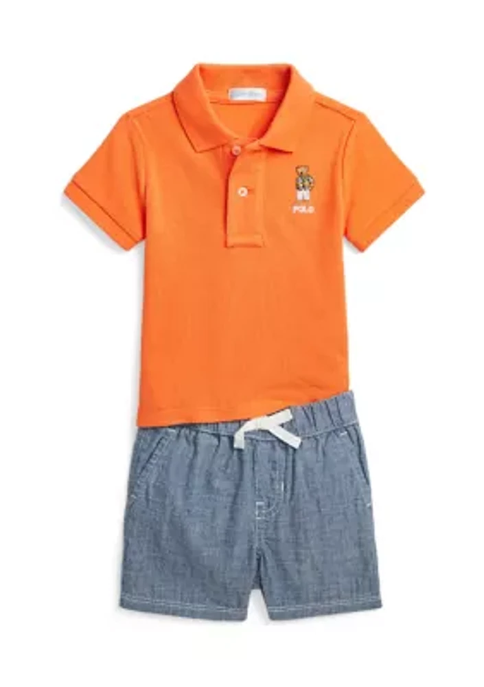 Baby Boys Polo Bear Cotton Shirt & Short Set