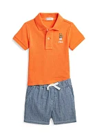 Baby Boys Polo Bear Cotton Shirt & Short Set