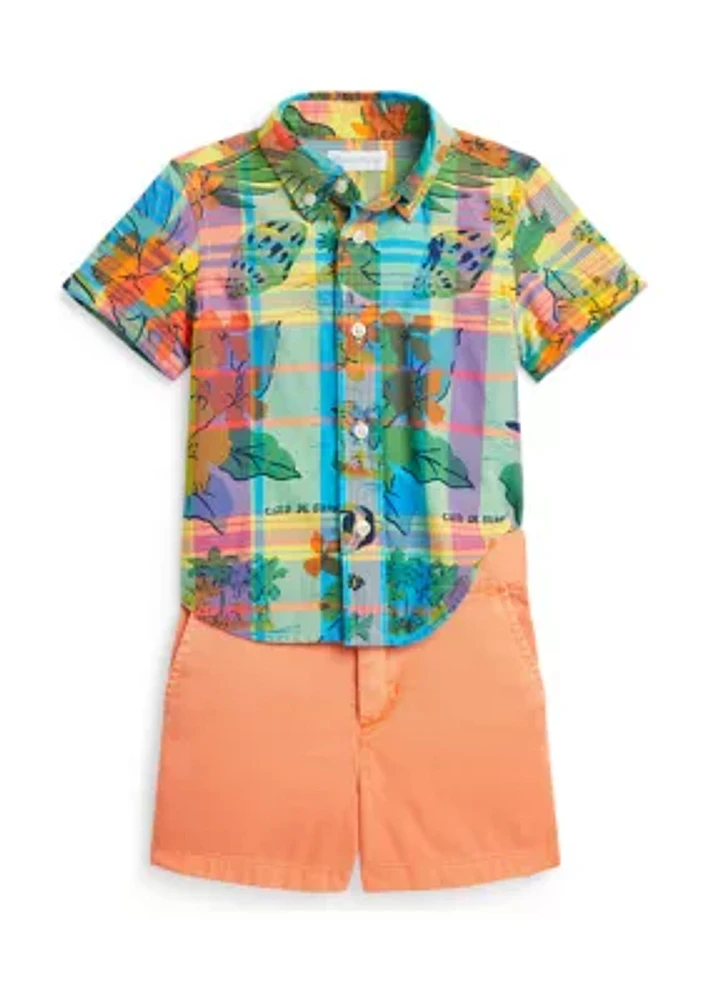 Baby Boys Cotton Madras Shirt & Chino Short Set