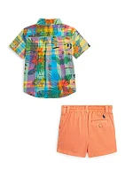 Baby Boys Cotton Madras Shirt & Chino Short Set