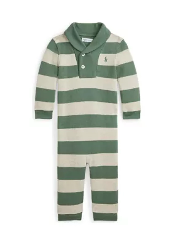 Baby Boys French-Rib Cotton Shawl-Collar Coverall