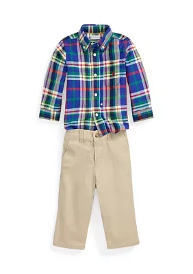 Baby Boys Plaid Oxford Shirt & Chino Pants Set