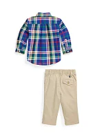 Baby Boys Plaid Oxford Shirt & Chino Pants Set