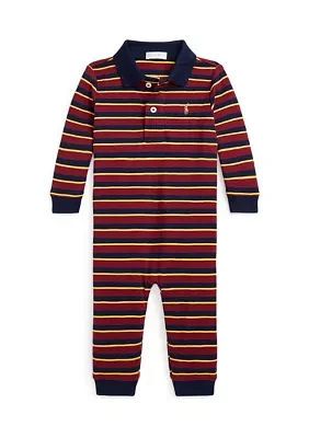 Baby Boys Striped Soft Cotton Polo Coverall