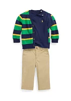 Baby Boys Jersey T-Shirt, Fleece Cardigan & Pants Set