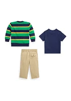 Baby Boys Jersey T-Shirt, Fleece Cardigan & Pants Set