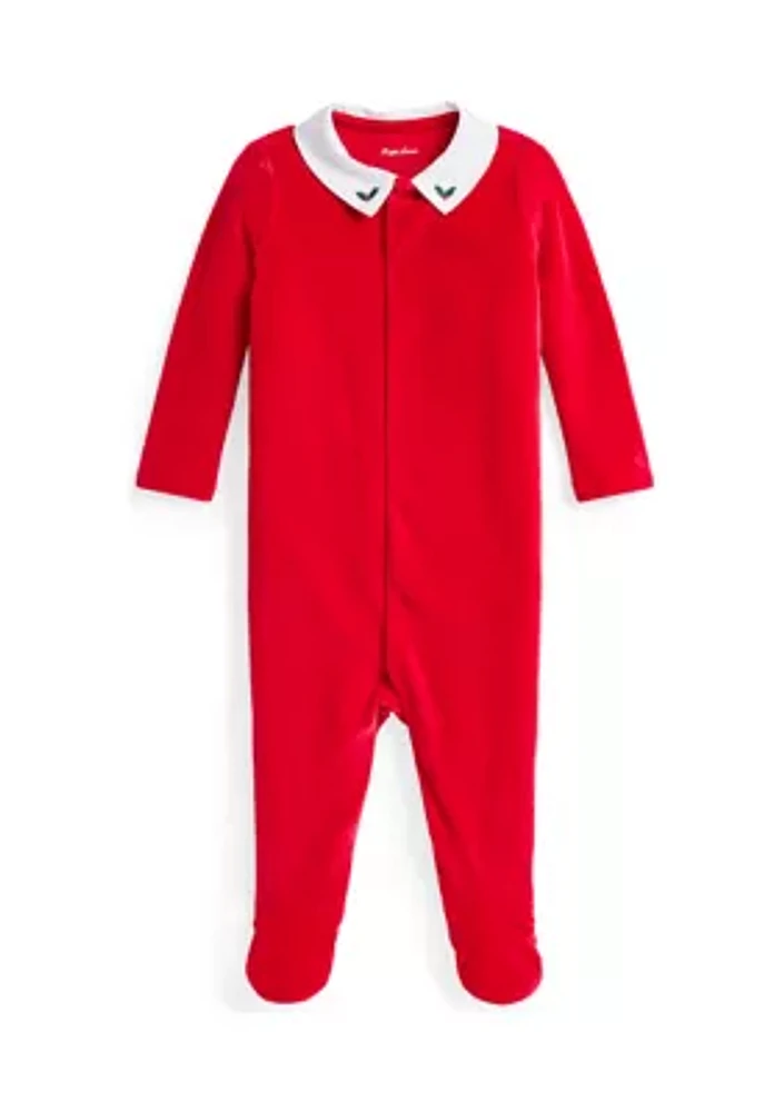 Baby Boys Embroidered Velour Footed Coverall