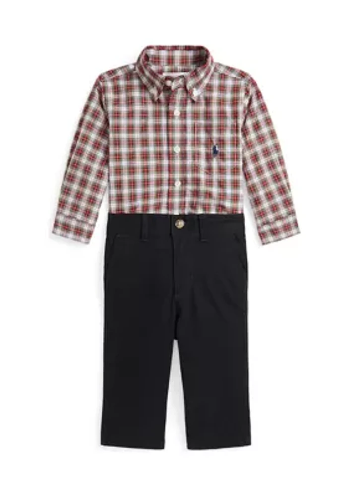 Baby Boys Plaid Poplin Shirt & Chino Pants Set