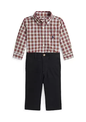 Baby Boys Plaid Poplin Shirt & Chino Pants Set