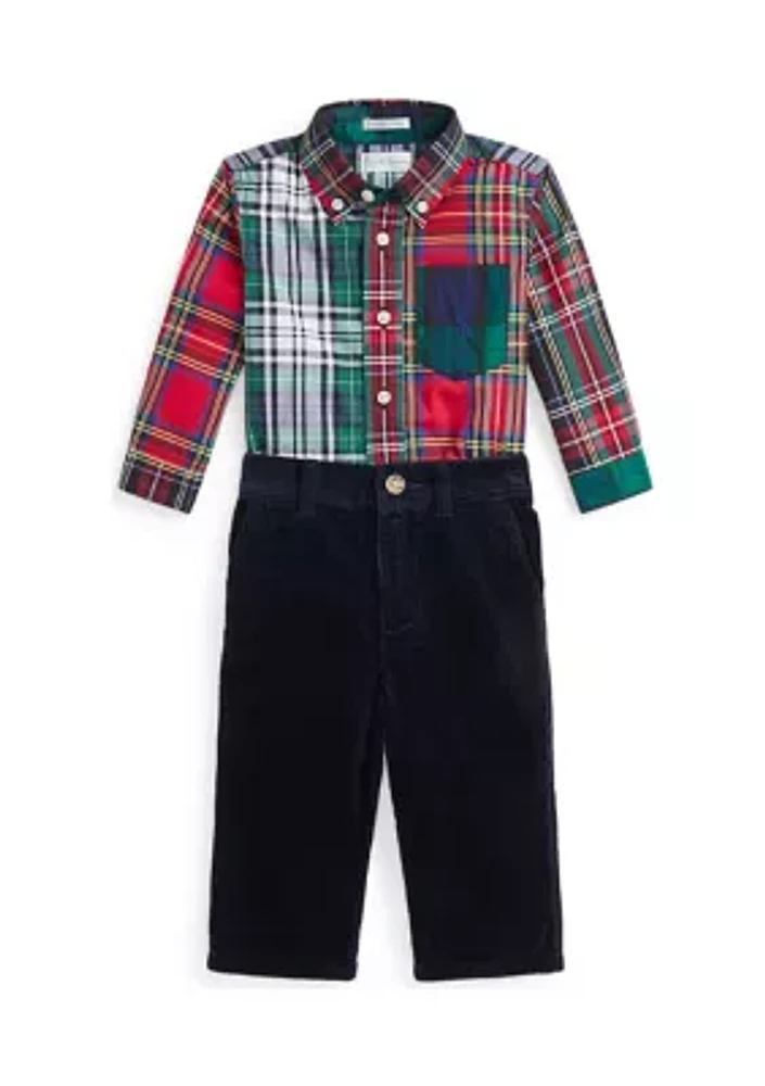 Baby Boys Cotton Fun Shirt & Corduroy Pants Set