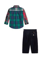 Baby Boys Cotton Fun Shirt & Corduroy Pants Set