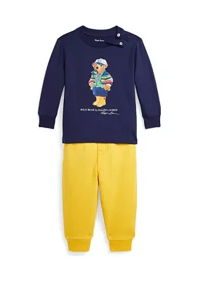 Baby Boys Polo Bear Jersey T-Shirt & Fleece Pants Set