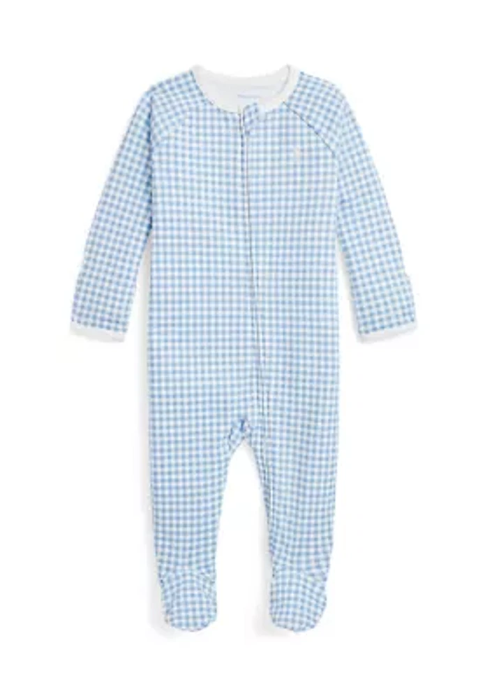 Baby Boys Gingham Printed Cotton Footed Coverall