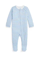 Baby Boys Gingham Printed Cotton Footed Coverall