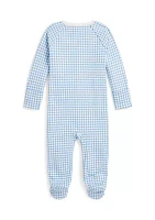 Baby Boys Gingham Printed Cotton Footed Coverall