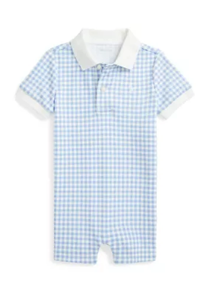 Baby Boys Gingham Printed Soft Cotton Polo Shortall