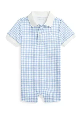 Baby Boys Gingham Printed Soft Cotton Polo Shortall