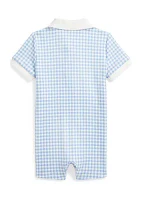 Baby Boys Gingham Printed Soft Cotton Polo Shortall