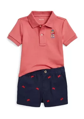 Baby Boys Bear Cotton Polo Shirt & Shorts Set