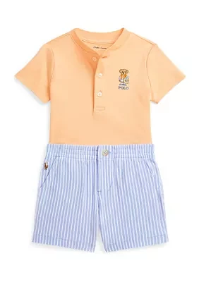 Baby Boys Polo Bear Henley Shirt & Mesh Shorts Set