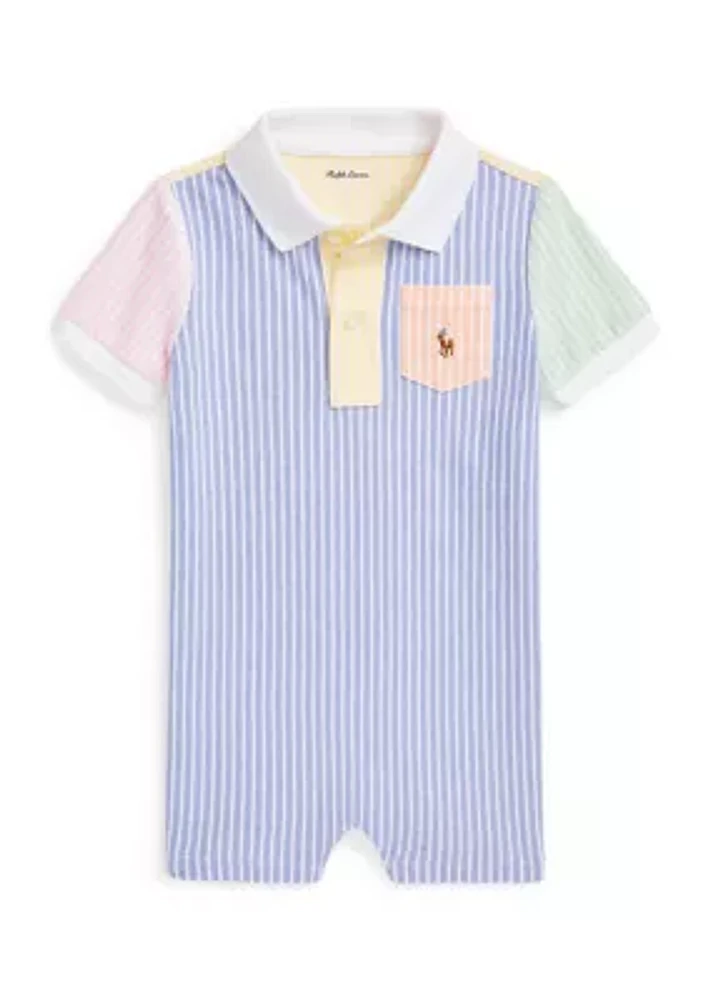 Baby Boys Striped Oxford Mesh Fun Polo Shortall