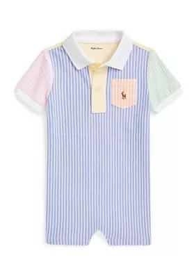 Baby Boys Striped Oxford Mesh Fun Polo Shortall