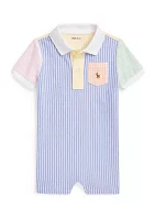 Baby Boys Striped Oxford Mesh Fun Polo Shortall