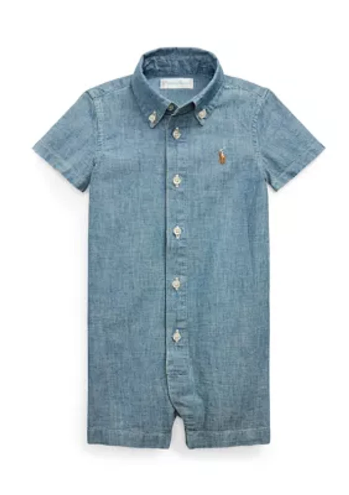 Baby Boys Indigo Cotton Chambray Shortall