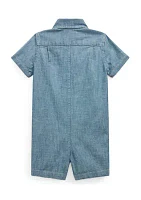 Baby Boys Indigo Cotton Chambray Shortall