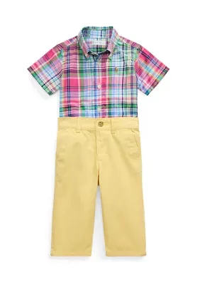 Baby Boys Plaid Cotton Shirt & Chino Pants Set