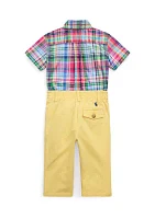 Baby Boys Plaid Cotton Shirt & Chino Pants Set