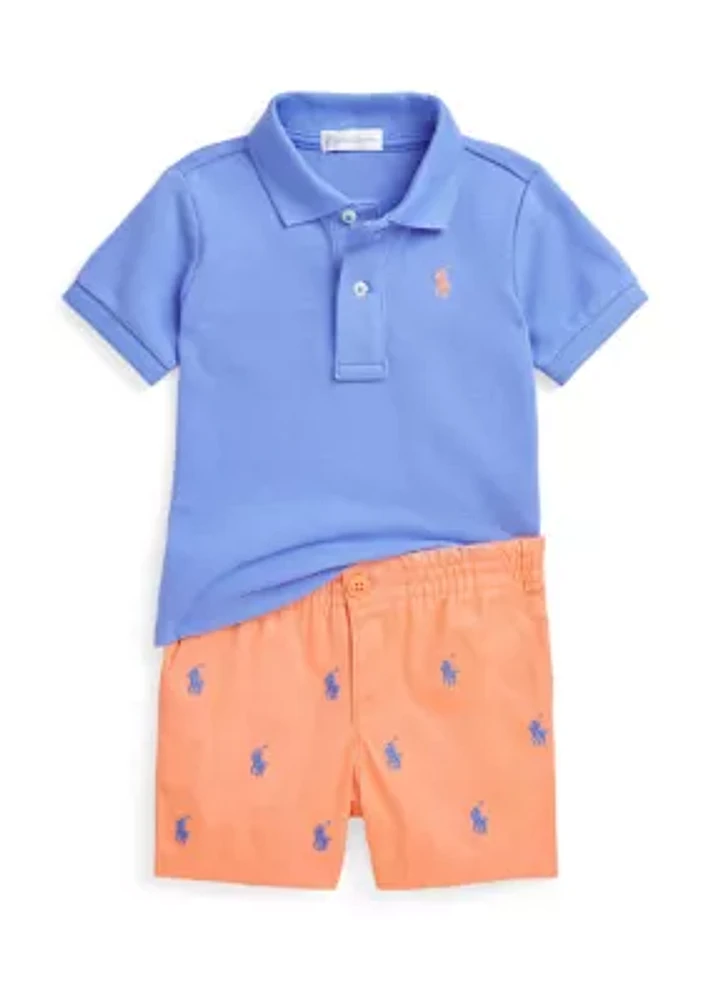 Baby Boys Mesh Polo Shirt & Chino Shorts Set