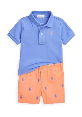 Baby Boys Mesh Polo Shirt & Chino Shorts Set