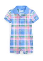 Baby Boys Plaid Printed Cotton Mesh Polo Shortall